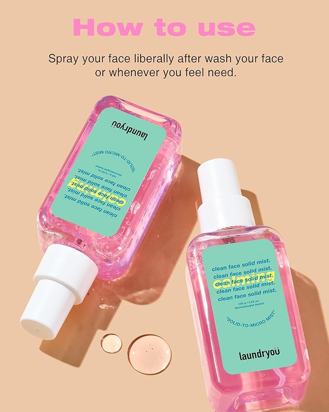 Clean Face Solid Gel-To-Mist Hydrating Spray Serum for Redness Relief & Soothing Irritated Skin Lightweight Moisturizing Facial Mist for Sensitive Skin Korean Skin Care (3.38 fl oz)