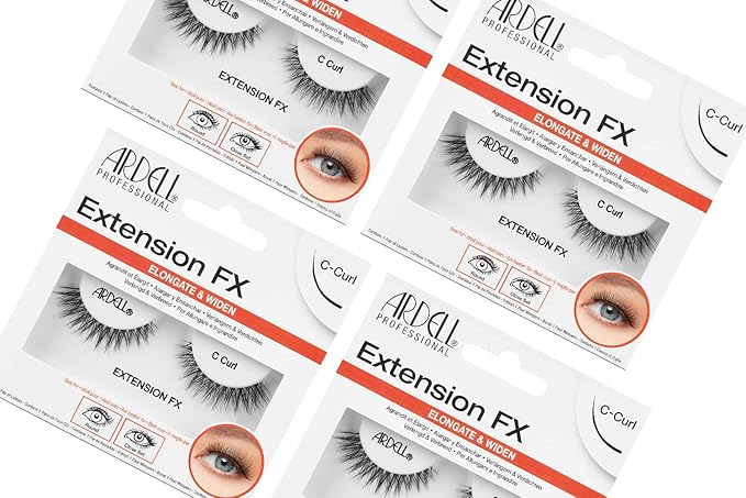 Ardell Extension FX C Curl False Eye Lashes to Elongate & Widen Eyes, 4 pack