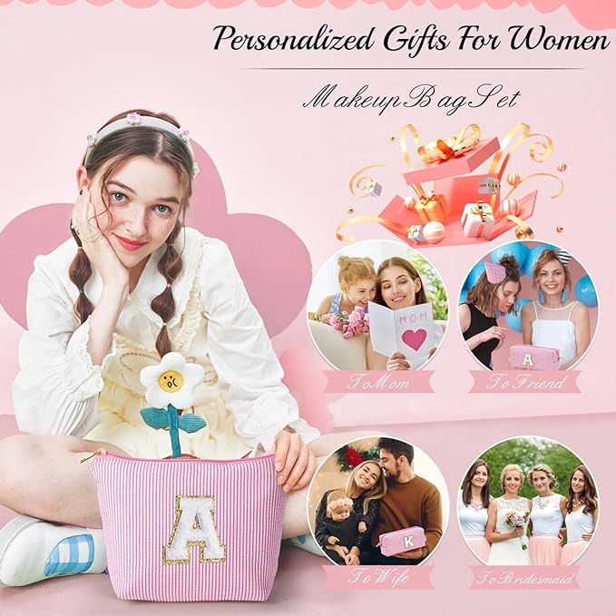 YOOLIFE Birthday Gift for Girls Makeup Bag Cosmetic Bag Teacher Gifts for 3 4 5 6 7 8 9 10 11 12 13 Year Old Girls Pink J