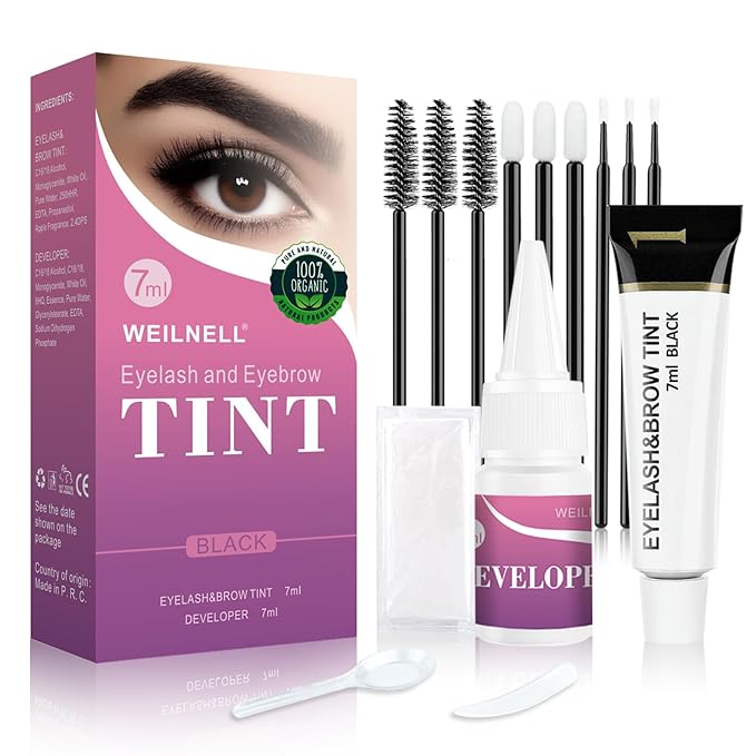 Eyelash & Eyebrow Color Kit, Professional Instant Lash & Brow Color Kit with Natural Black Effects, Easy to Use, DIY Hair Coloring for Salon Home Use 7ml
