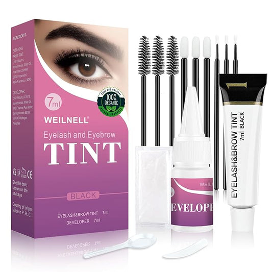 Eyelash & Eyebrow Color Kit, Professional Instant Lash & Brow Color Kit with Natural Black Effects, Easy to Use, DIY Hair Coloring for Salon Home Use 7ml