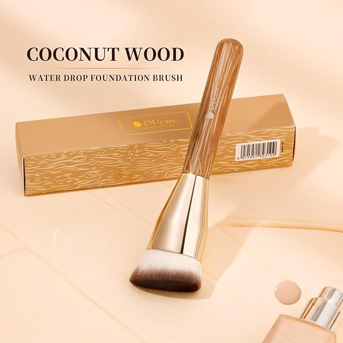 DUcare Angled Foundation Brush for Flawless Makeup Application Professional Liquid, Cream Powder Foundation Brush with Dense Bristles - Contoured for Precise Blending and Buffing