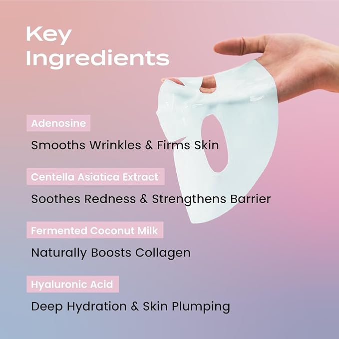 Body Restore Natural Collagen Face Mask 12 Pack – Korean Skin Care Mask with Fermented Coconut Water, Christmas Stocking Stuffers, White Elephant, Birthday Gifts for Women & Men, Dry Skin - Variety
