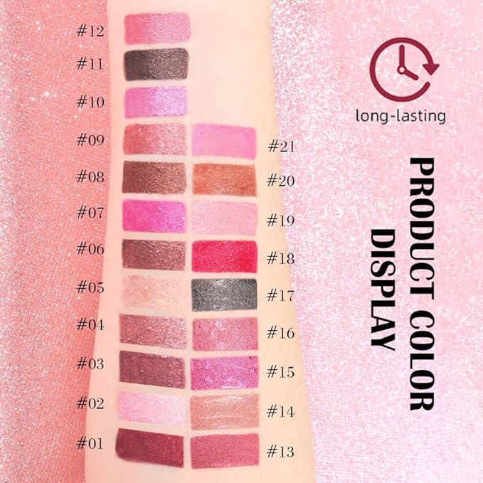 evpct Light Rose Pink Metallic Glitter Lip Liner and Lipstick Combo Lip Gloss Stain Set Makeup for Women Long Lasting Waterproof 24, Pink Metallic Shimmer Frosted Iridescent Shiny Liquid Lipstick 10