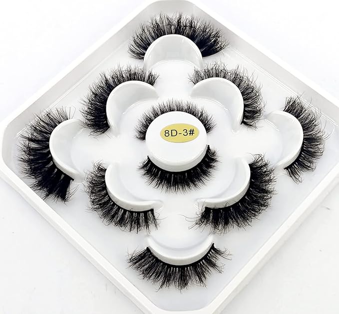 HBZGTLAD new 5 Pairs 25 mm 3d Mink Lashes Bulk Faux with Custom Natural Mink Lashes Pack Short Wholesales Natural False Eyelashes (8D-03#)