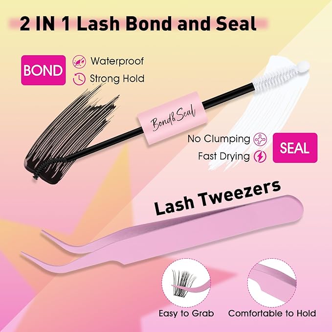 WLF Lash Clusters Kit, 144 pcs Individual Eyelash Clusters Lash Extension Kit D Curl Wispy Lash Kit with Eyelash Bond and Seal and Applicator for False Eyelash Extensions(Aether-Mix 8-16mm Kit)