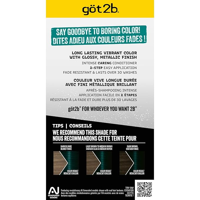 Schwarzkopf Got2b Metallics Permanent Hair Color, M75 Cosmic Teal (Pack of 2)