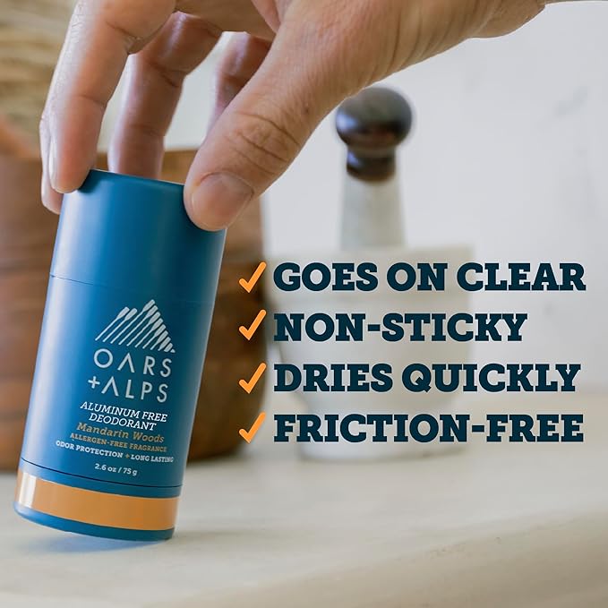 Oars + Alps Deodorant for Men & Women, Aluminum Free Deodorant for Men, Dermatologist Tested, Clean Ingredients, Vegan, Long Lasting, Mandarin Woods, 1pk, 2.6oz