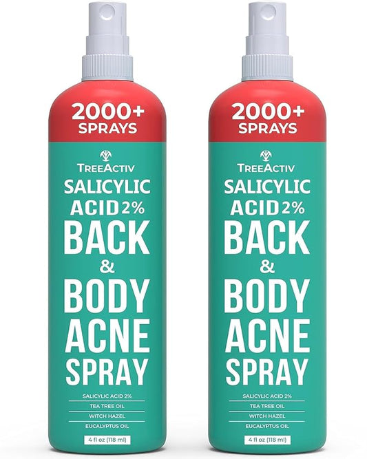 Salicylic Acid Back & Body Acne Spray, Back Acne Solution For Women And Men, Acne Body Spray with Tea Tree Oil, Fast-Drying Back Acne Spray, Fine Mist, Back Acne Spray, 4 fl oz, 2-pack