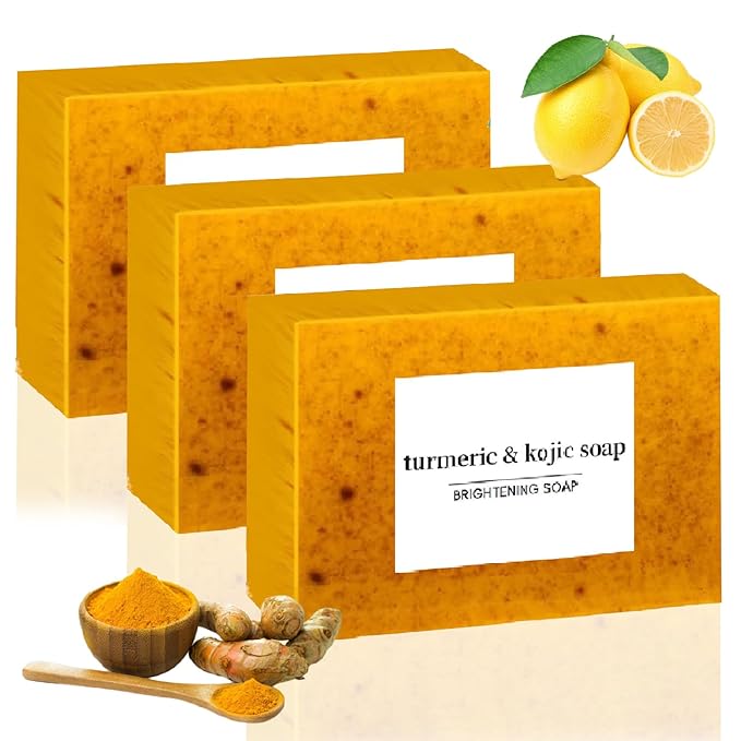 Turmeric Soap for Spots Remover, Lemon Turmeric Kojic Soap Bar with Vitamin C, Lemon, Retinol Collagen, More Moisturizing with Shea Butter for Face & Body (3)