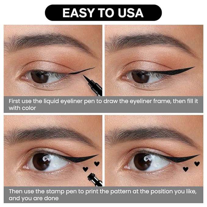 evpct 1Pcs Black Colored Winged Eyeliners Stamp, Black Hearts Face Stamps Makeup Eyeliner Eye Stamp Liners Tool Set Kit for Women Waterproof, Wing Eyeliner Stamp Figures Tool Wingliner Shapes, 04#