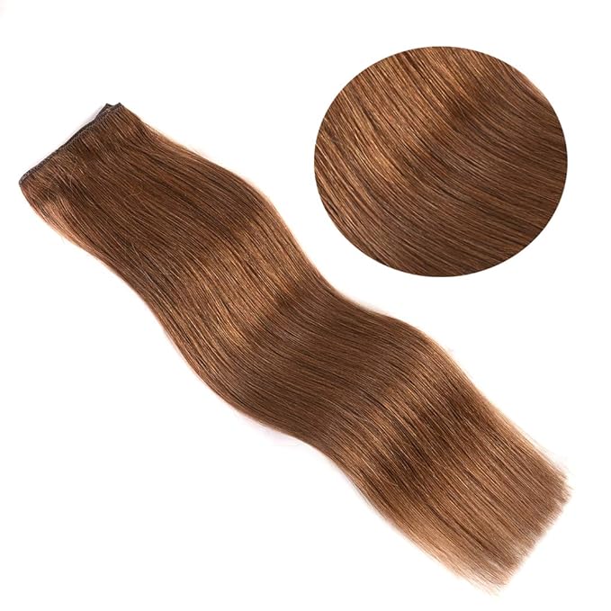 16" Clip in Hair Extensions Remy Human Hair for Women - Silky Straight Clip in Hair Extensions Human Hair 55grams 4pieces Chestnut Brown #8 Color