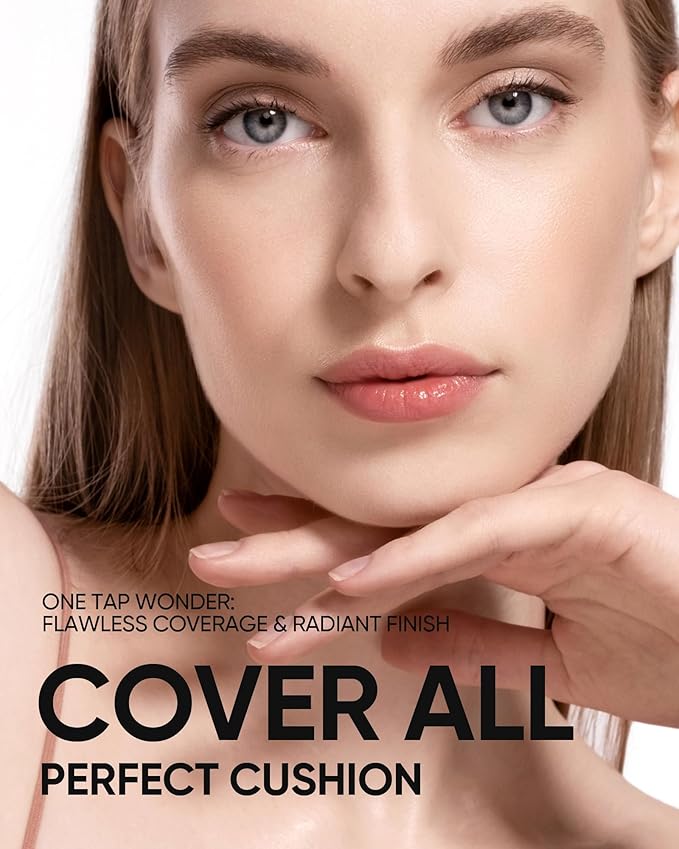 Full Coverage Cushion Foundation, Weightless, Skin Fit, Satin Glow Finish, Oil-Control Waterproof Foundation, Sweatproof Flawless BB Cream CC Korean Makeup,Tattoo Cover Up, Buildable(#45W Chestnut)