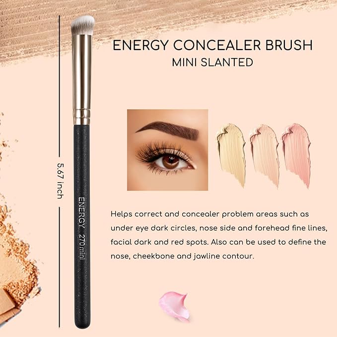 ENERGY Makeup Brushes Set Professional Kabuki Foundation Concealer Brush Under Eye Nose Contour Brush for Liquid Cream Powder Blending Buffing with Travel Bag 3PCS