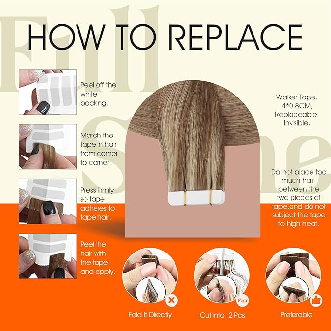 Full Shine Balayage Tape in Hair Extensions 14Inch Remy Human Hair Tape in Extensions Color 10/16/16 Golden Brown And Golden Blonde 50Gram Invisible Skin Weft 20Pcs for Wedding Add Volume