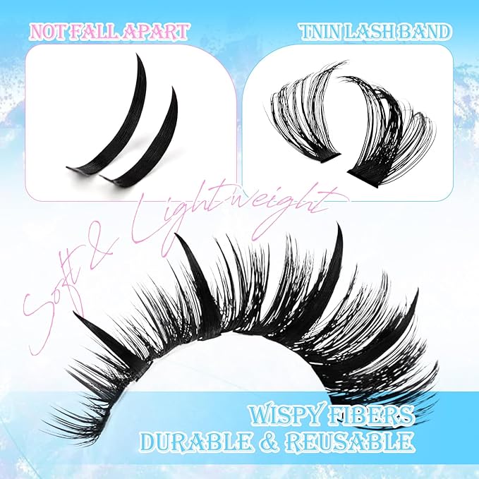Lash Clusters Spikes Eyelash Clusters with Spiky Cluster 14-20mm Fluffy Volume 80D 100D Individual Lashes Lash Extensions Wispy D Curl Manga Natural Cluster Anime Eyelash Extensions