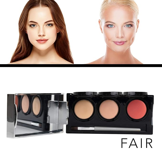 Dermaflage Tattoo Cover Up Makeup (Fair) - Bruise Full Coverage Concealer - Full Coverage Waterproof Concealer for Bruise, Scars & Acne - Smudge Proof Body Makeup Palette with 3 Pro SFX Shades + Brush
