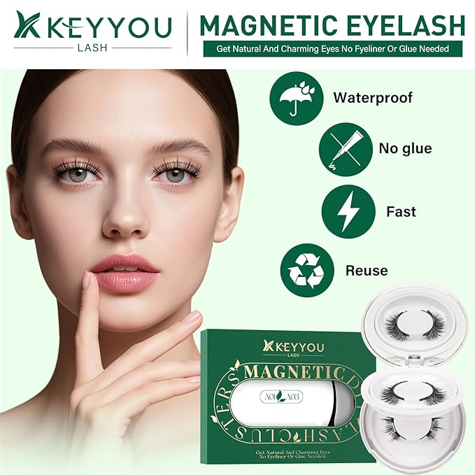 KEYYOU Reusable Magnetic Eyelashes 2 Pair with Applicator No Glue Needed 3D Natural Magnetic Lashes, Easy to Apply & Long Lasting for Daily Use & Events(A01+A03)