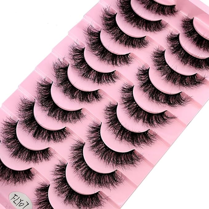 HBZGTLAD New 10 Pairs 3D Mink Lashes False Eyelashes Handmade Wispy Fluffy Long Lashes Natural Eye Makeup Tools Eye Lashes(Fly-07)
