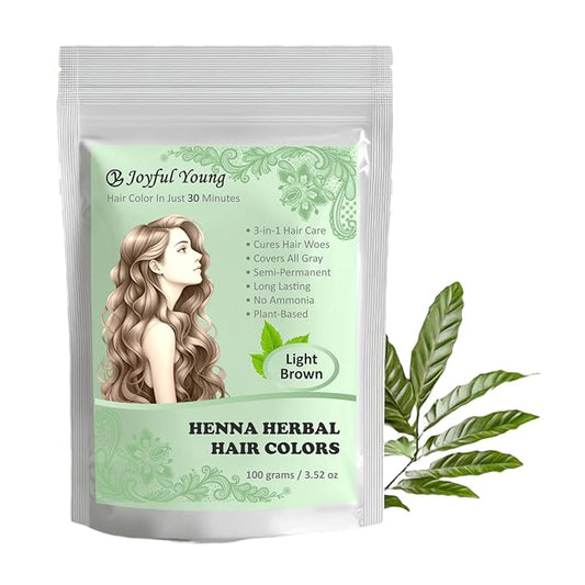 3IN1 Henna Hair Color - 30 Min Fast Herbal Hair Dye for Gray Coverage, Conditioning & Hair Treatment - No Ammonia, Semi-Permanent, Plant-Based (LIGHT BROWN)
