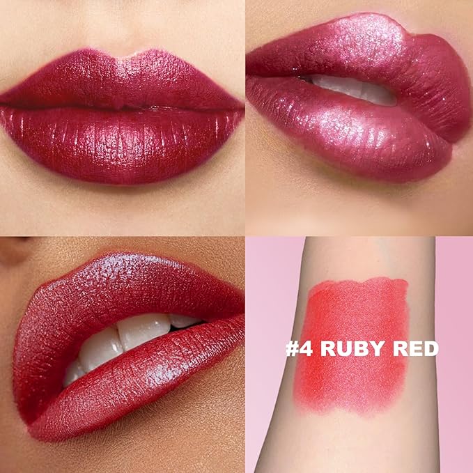 Metallic Lipstick Glitter Lip Stick Long Lasting Waterproof Shine Lip Crayon without Drying or Fading Sparkling High Pigmented Lip Stain Transfer-proof Wear Full Coverage Makeup for Women, 4