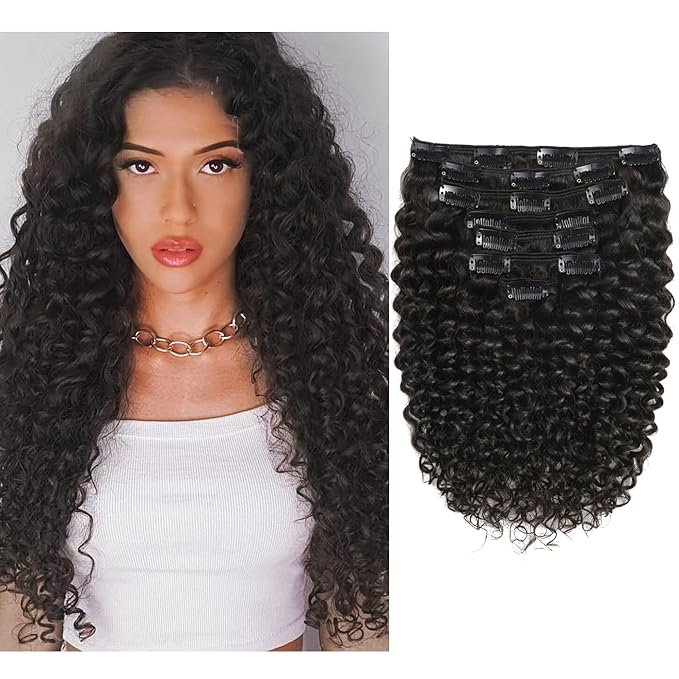 Caliee 3B 3C Jerry Curly Human Hair Clip in Extensions 12Inch Curly Clip in Hair Extensions Natural Black 1B Hair Extensions Clip Ins 120G 7Pcs with Clips
