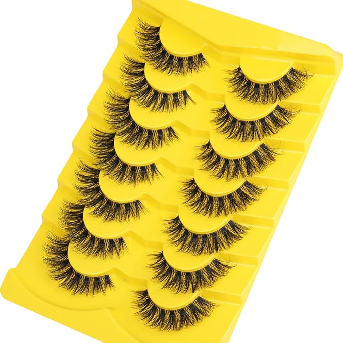 Kiromiro Lashes Natural Look False Eyelashes Clear Band Wispy Faux Mink Eyelashes Fluffy 15mm Natural False Lashes Cat Eye Strip Lashes Pack 7 Pairs