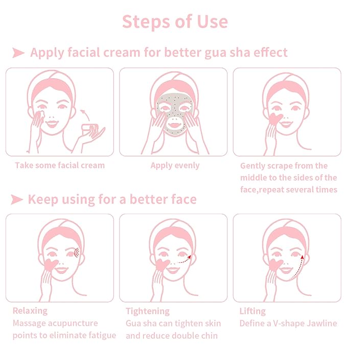 Gua Sha Facial Tools 2 Pack, Guasha Tool for Face & Eye Gua Sha Stone for Puffiness Reducing & Jawline Sculpting Face Stone Gua Sha Tools for Skin Care GuaSha Stone Tool, Pink and Green