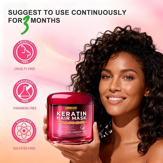 Keratin & Collagen Repair Hair Mask for Damaged Hair | Deep Conditioner Revives Dry, Frizzy, Bleached & Color-Treated Hair | With Argan Oil & Biotin | Treatment for Split Ends | 500ml