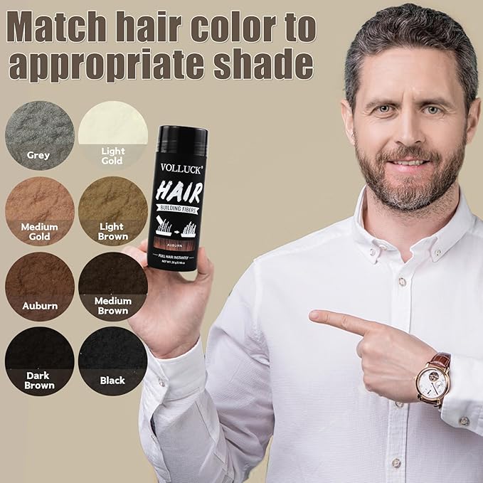 VOLLUCK Hair Fibers for Thinning Hair, Instant Coverage Hair Building Fibers for Women and men, Natural Hair Powder for Conceal Hair Loss 28 g (Auburn)