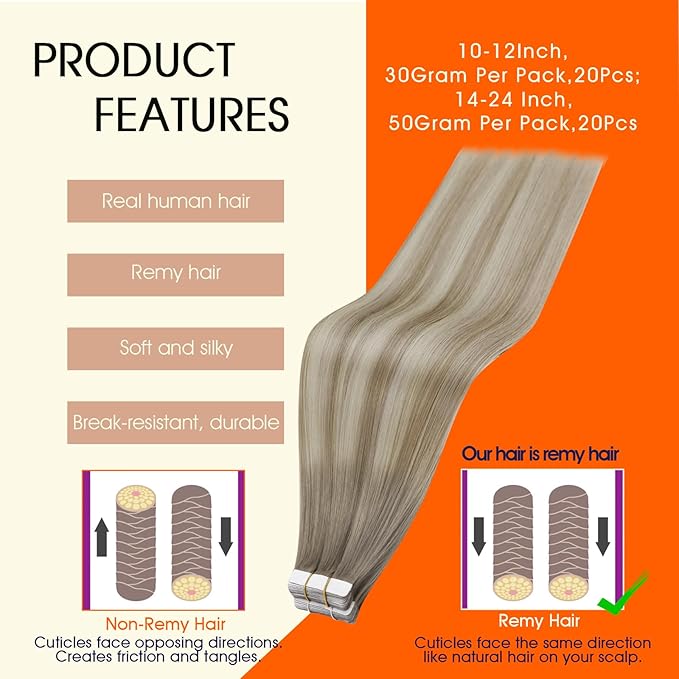 Full Shine Balayage Tape in Hair Extensions Color 19 Grey Fading to 8 Ash Brown And 60 Blonde Seamless Skin Weft Tape in Human Hair 50 Gram Straight Hair Extensions Real Human Hair 20 Pcs 16 Inch
