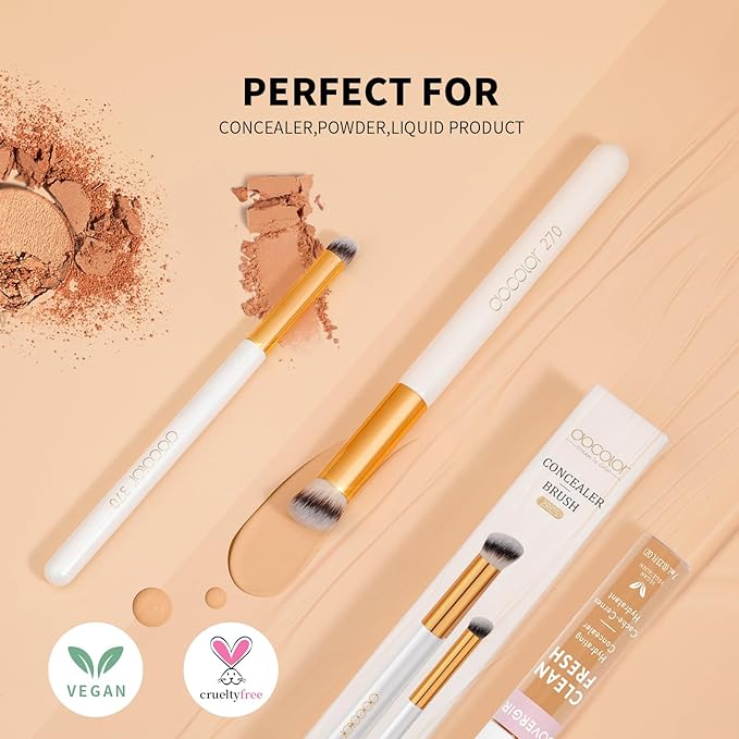 docolor Concealer Brush, 2PCS Angled Concealer Brushes Under Eye Mini Angled Flat Top Kabuki Nose Contour Brush for Concealing Blending Setting