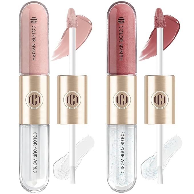 Color Nymph Matte Liquid Lipstick with Clear & Shimmer Lip Oil | 2PCS Lip Makeup Set for Women & Girls | High Pigment Color Long-Lasting Dual Ended Lip Gloss | Cruelty-Free & Vegan (2-Count, 04)
