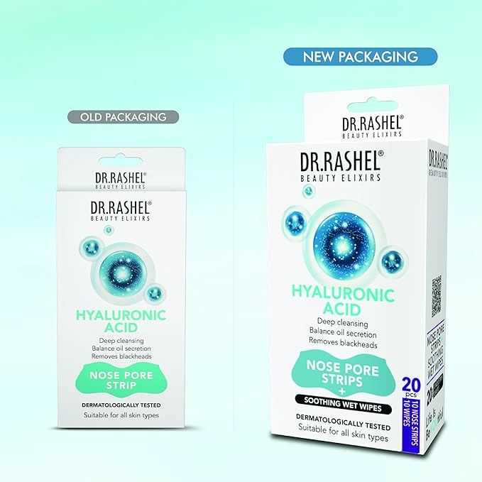 DR.RASHEL Hyaluronic Nose Pore Strips For Pore Cleansing, Instant And Painless Blackheads Removal | Deep Purifying Blackhead Remover Strips for Nose | 20 PCS (10 Strips & 10 Wipes)
