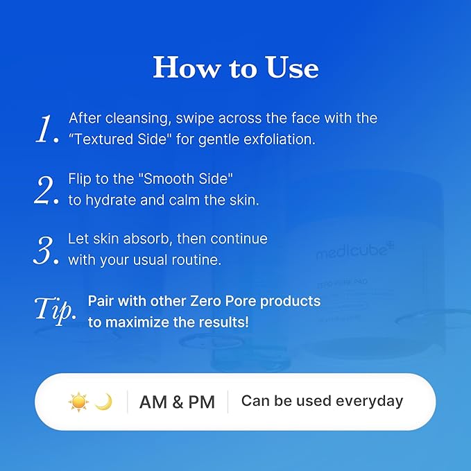 Medicube Zero Pore Pads 2.0, Dual-Textured Facial Toner Pads for Exfoliation and Pore Care with 4.5% AHA Lactic Acid & 0.45% BHA Salicylic Acid, Ideal for All Skin Types, Korean Skin Care (70 units)
