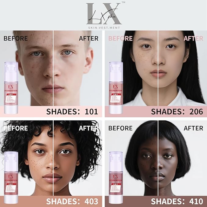 6-in-1 Makeup Infused with 1% Hyaluronic Acid- Matte + Poreless Liquid Foundation For A Glowing & Soft-Focus Look, Suitable for All Skin Types (107 Light, Acne-serum Foundation)