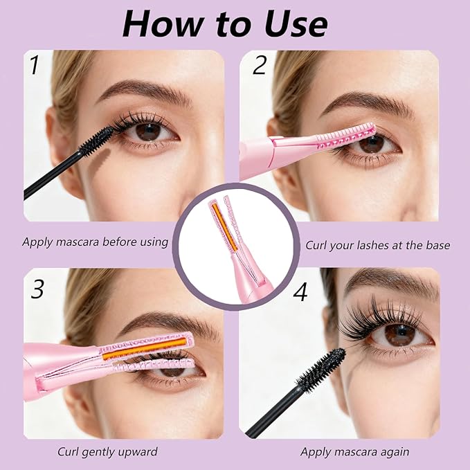 2-in-1 Multifunctional Heated Eyelash Curler & Eyebrow Trimmer for Women, Fast Heated Rechargeable Electric Eyelash Curler with 3 Heat Settings, 24H Long Lasting, Ideal Makeup Tool Gift