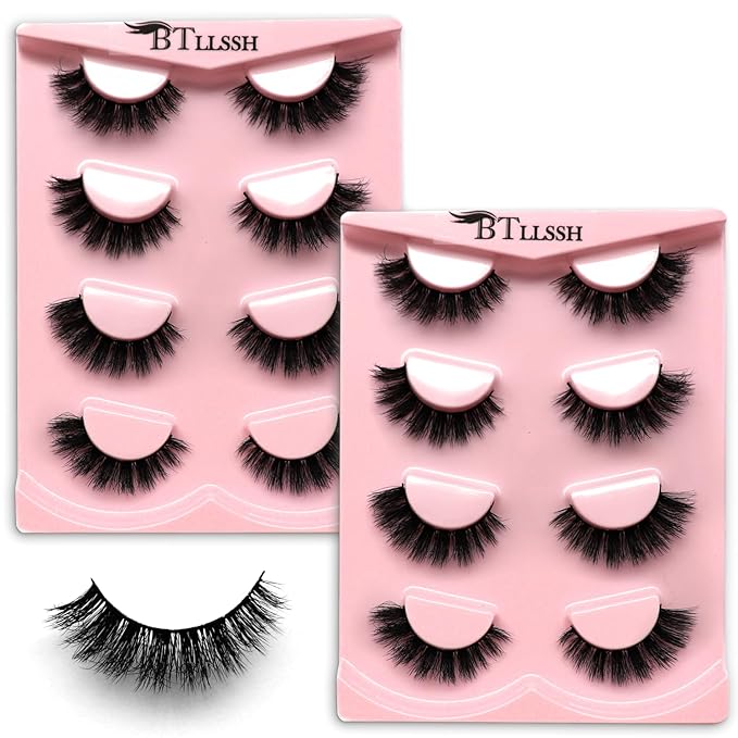 8Pairs Wispy Mink Lashes Fluffy Eyelashes Natural Look 5D Volume Fake Eyelashes 2Pack 3D623-4