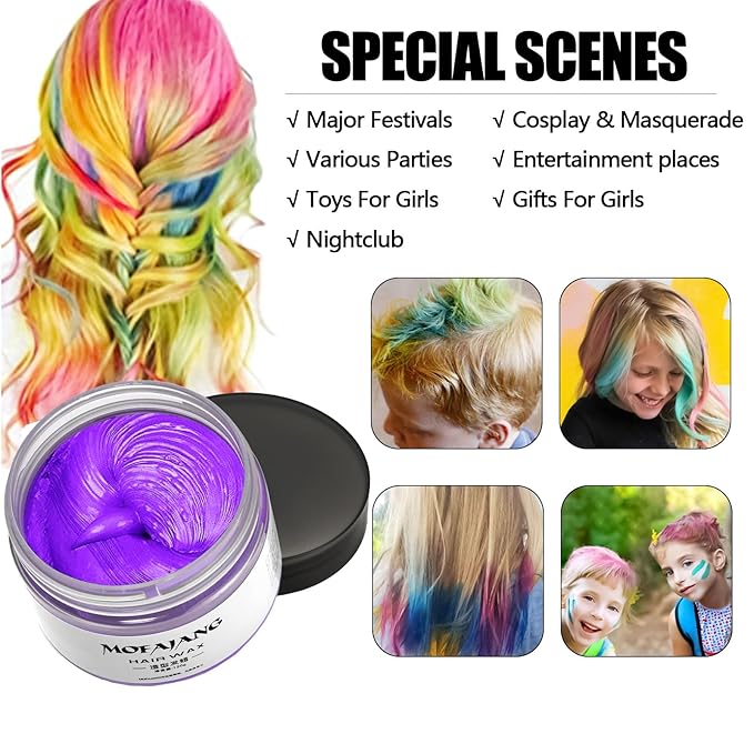 Temporary Hair Color Chalk For Kids, Hair Wax Color For 4 5 6 7 8 9 Year Old Girl Gifts, Birthday,Party, Cosplay DIY, Children's Day, Halloween, Christmas (4, Red Blue Purple Green)