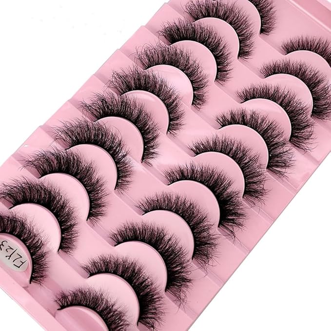 HBZGTLAD New 10 Pairs 3D Mink Lashes False Eyelashes Handmade Wispy Fluffy Long Lashes Natural Eye Makeup Tools Eye Lashes(Fly-23)