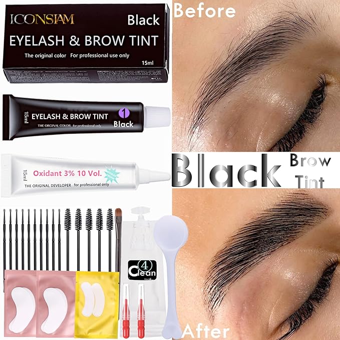 Black Lash T-i-n-t Kit, Keratin Black Eyelash D-y-e and Eyebrow T-i n t, 6 Week Voluminous Brow T-int, T-inting Look For Lash Perm/Lift/Lamination Treatment Dark Eyelash T-int Kit Only