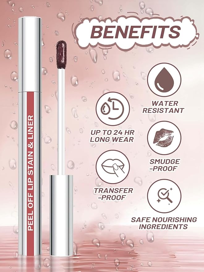 Lip Stain Peel Off Lip Liner Stain with Tweezer, Long Lasting Matte Lip Tint Tattoo, Highly Pigmented Color Lip Makeup, Waterproof Lipstick, Transfer-proof Lipstain for Women, Rose Pink