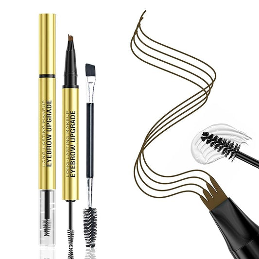 2-in-1 Eyebrow Pen and Eye Brow Clear Gel, 4 Tip Microblading Eyebrow Pencil for Women Hair-Like Strokes & Feathered Brows, Waterproof Long Lasting Lift Shaping, Smudge Proof Brow Pencil, Black Brown