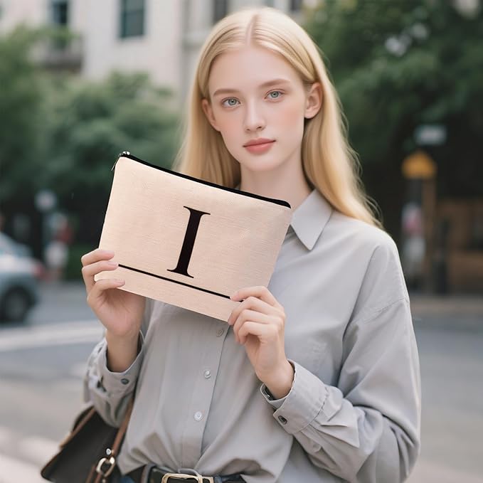 Letter A-Z Initial Personalized Makeup Bags, Birthday Gifts for Women, Monogrammed Gifts for Women Mom Sister Best Friend Bride Bridesmaid, Mothers Day, Christmas, Small Travel Cosmetic Bag (I)