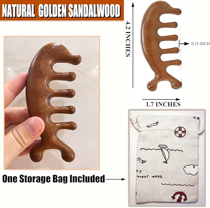Wooden Scalp Massager for Scalp Gua sha, Massage Comb, Wooden Head Massager - Sandalwood