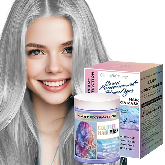 Vegan Semi Permanent Hair Color Mask - 10.15OZ Color Depositing Conditioner for Color-Treated Hair - Ammonia, Paraben, Sulfate & Cruelty-Free - Enhances & Tones Hair - Plant-Based Formula (SILVER)