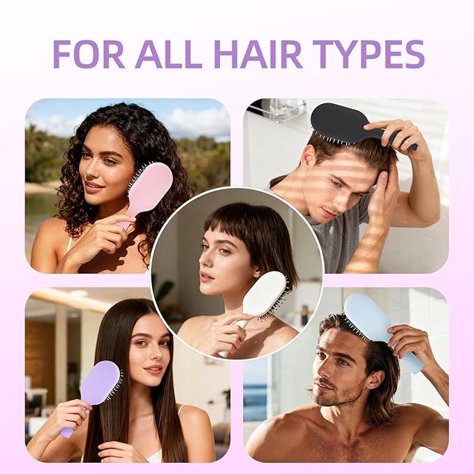 Boar Bristles Hair Brush for Women Men and Kids, Detangling Hair Brush for Smoothing Massage Add Shine, Nylon&Boar Bristles brush for Hair Healthy, Easy to Storage(Purple)