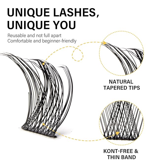 Lash Clusters 8-16mm, False Eyelashes 144pcs, Cluster Eyelash Extensions Matte Black Soft, Diy Lash Extensions D Curl Natural Lash Clusters Faux Mink Lashes Wispy（Sway,144pcs,0.07,D,8-16MIX)