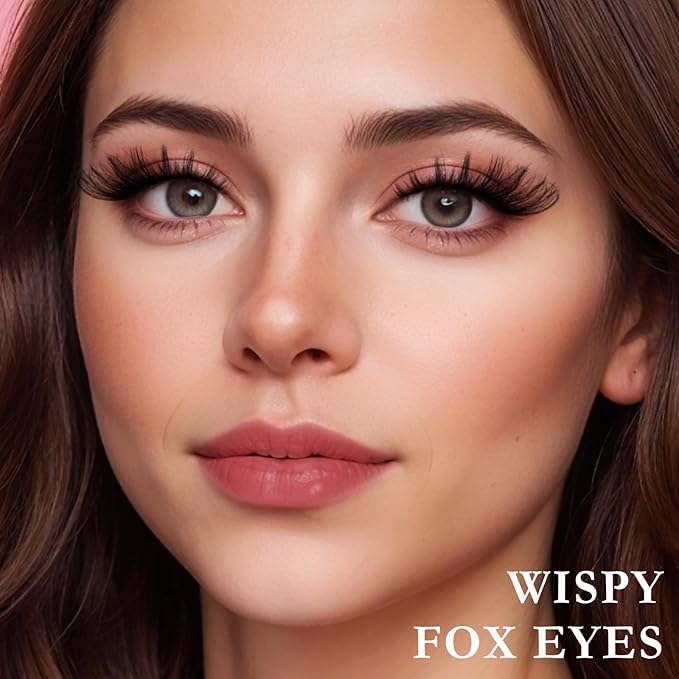 Cat Eye Lashes Wispy Fox Eyelashes Strips Natural D Curl Lash Pack 14 Pairs Lightweight Fluffy Cateye Lashes Soft Cotton Band Wispies Full Easy Russian Strip Eyelash for Women