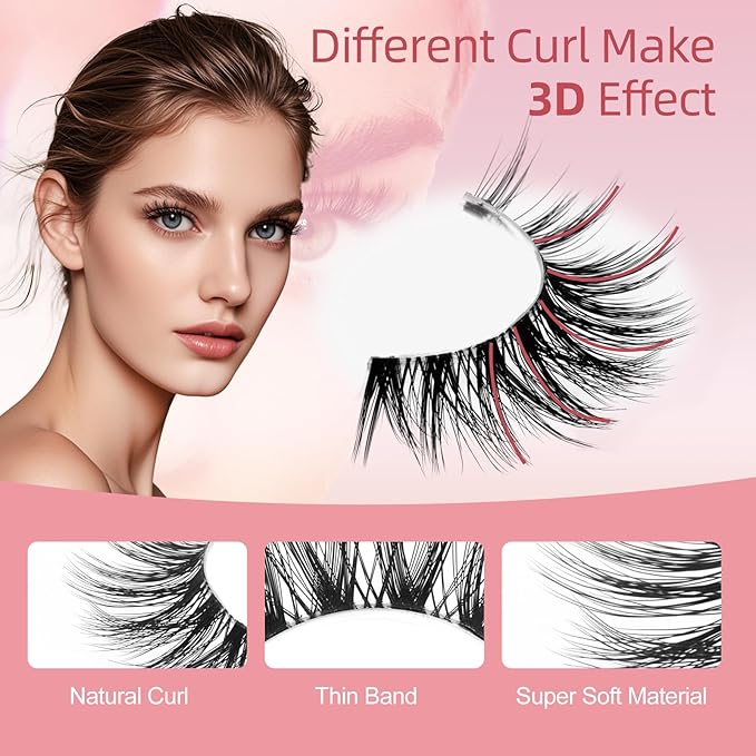 GEMERRY Fluffy False Eyelashes Kit with Strip Lash Glue, Mink Wispy 10 Pairs Fake Eyelashes, Soft & Comfortable Synthetic Fibers, Vegan